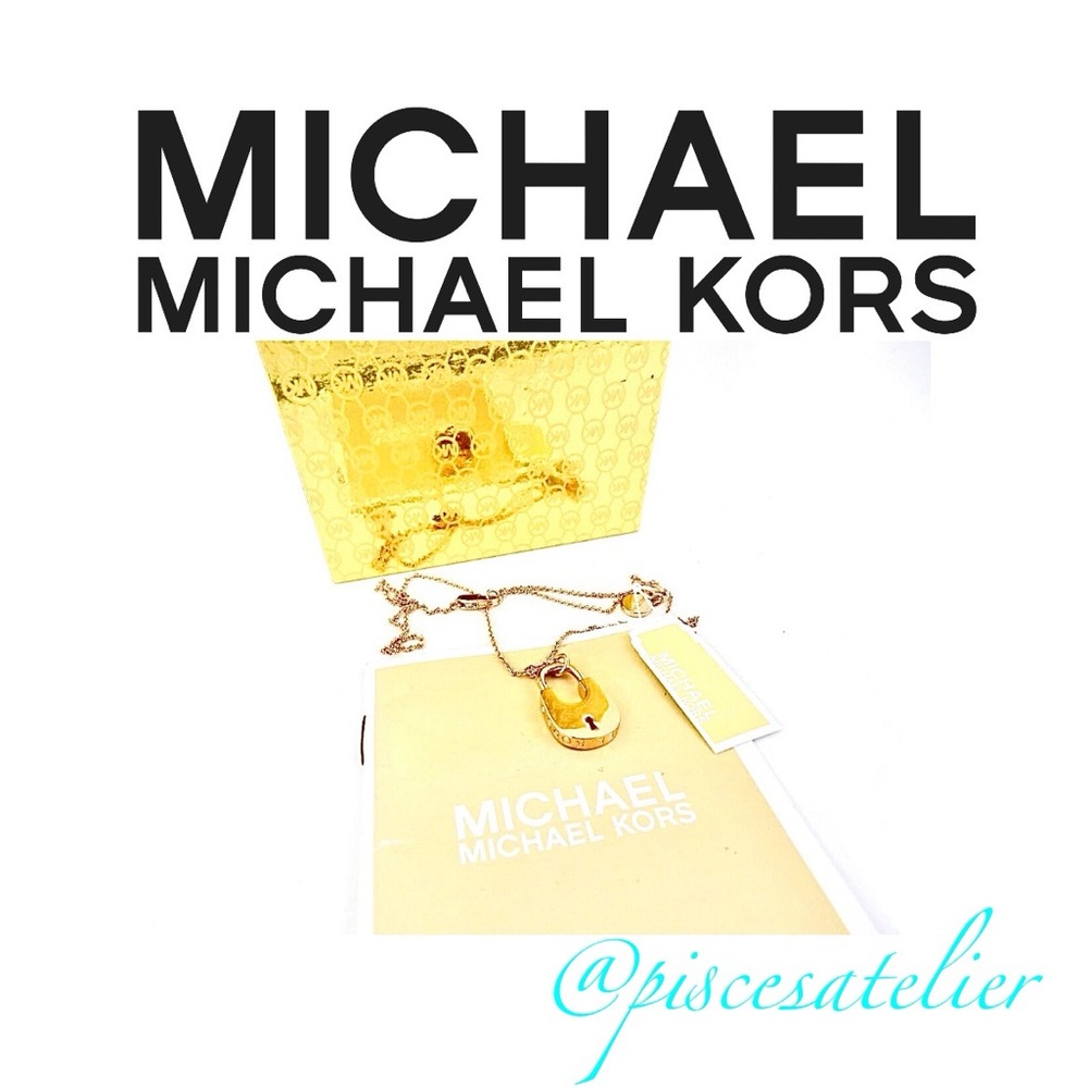 MICHAEL Michael Kors Rose Gold Crystal Padlock Lock Pendant Necklace MKJX8017791 - Picture 12 of 16